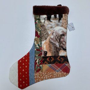 Christmas Stocking Quilted Patchwork‎ Fabric Dog Puppy NEW 14” Handmade